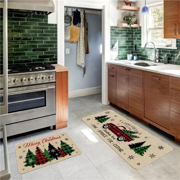 Christmas Kitchen Mats Set of 2, Christmas Kitchen Rugs and Mats Farmhouse - Picture 2 of 7